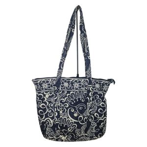 Vera Bradley Villager Tote Shoulder Bag Top Zip Twirly Birds Navy Blue White